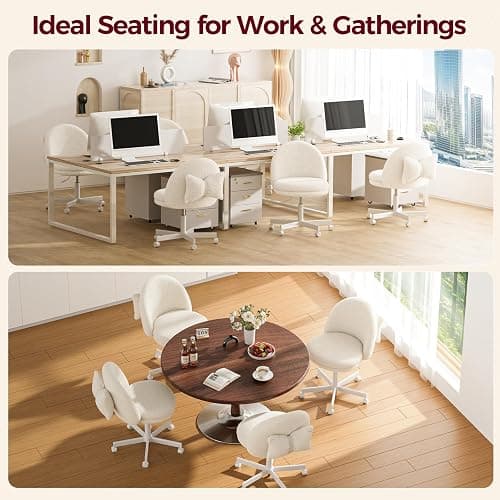 GTPLAYER Velvet Tall Office Chair with Wheels Vanity Chairs with Back, Versatile Height Use: Office to Bar Stools Small Ergonomic Comfy Armlees Computer Desk Chair with Bow Lumbar Pillow for Gift thumbnail 7