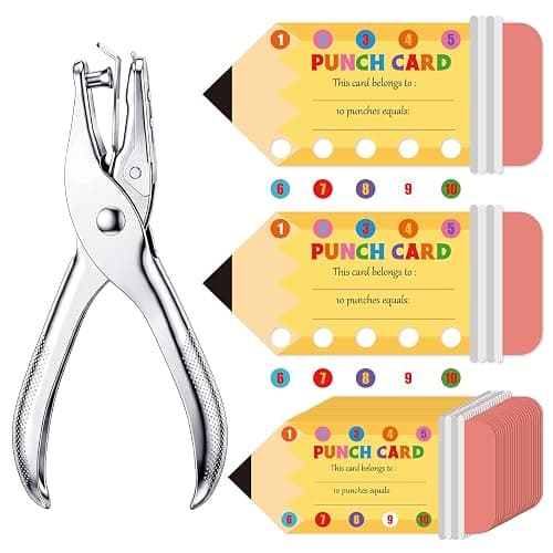 ReliThick 200 Pcs Punch Cards for Classroom Reward Cards Behavior Incentive Awards Loyalty Card for Teacher School Business Home Supplies(Pencil) - Image 1