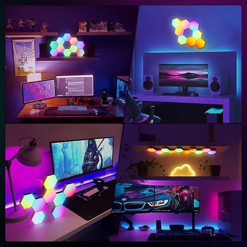 JIMIMORO Hexagon LED Light Panels 8 Pack – RGB Wall Decor Lights with Music Sync, App & Remote – Modular Home & Christmas Decor for Bedroom, Living Room, and Room Decor thumbnail 6