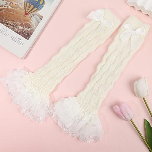 Jspupifip Kawaii Leg Warmers, Stretchy Ballet Leg Warmer with Bow, Retro Y2K Aesthetic for Lolita Fashion & Daily Outfits thumbnail 4