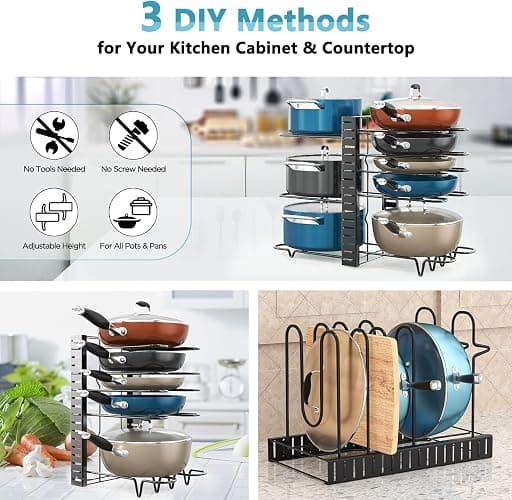 ORDORA Pots and Pans Organizer for Cabinet 16.61 Height, 8 Tier Pot Organizers Rack with 3 DIY Methods, Adjustable Pan Organizer under Cabinet Kitchen Organization and Storage thumbnail 4
