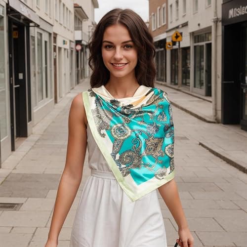 RIIQIICHY Head Scarf for Women Like Silk Scarf Hair Scarf Printed Square Scarf Bandanas for Women 35 Inches thumbnail 3