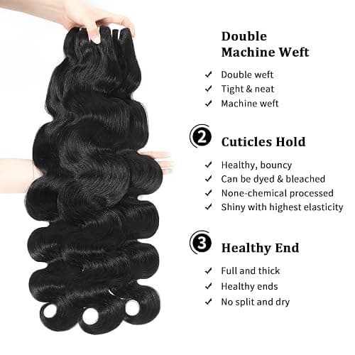15A Raw Indian Human Hair Bundles Body Wave Bundles Human Hair,Triple Lifespan Virgin Remy Hair,No Tangle Shedding,Keep Texture Silky Soft After Multiple Washes (3 Bundles Natural Black, 20 22 24) thumbnail 5