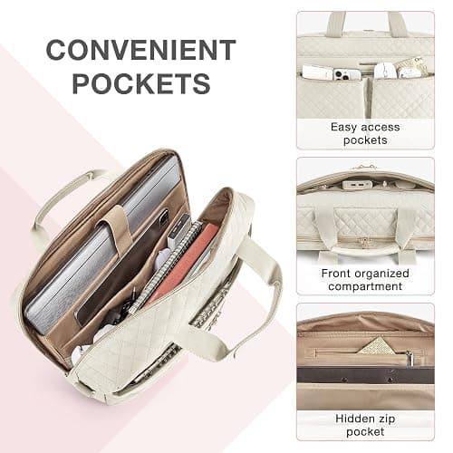 BAGSMART 17.3/15.6 Inch Laptop Bag, Briefcase for Women Computer Messenger Bag Office Travel Business, Beige thumbnail 4