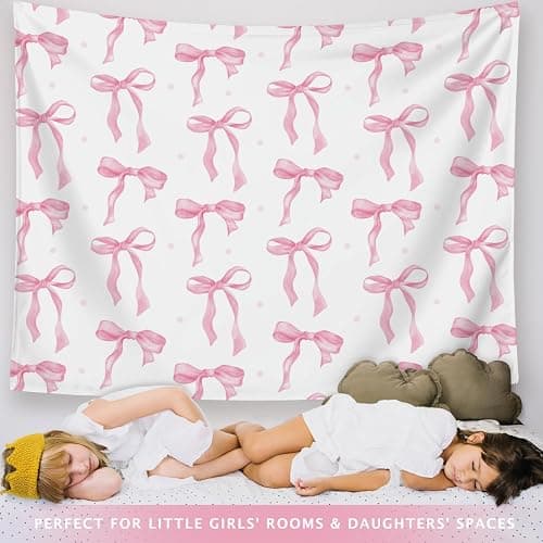 LIANGW Coquette Pink Bow Tapestry Wall Hanging, Coquette Preppy Room Decor, Pink Girly Aesthetic Wall Blanket Decor for Girls Room Dorm Apartment, 50x60 Inch thumbnail 5