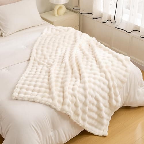 YUSOKI Luxury 3D Bubble Throw Blanket 2lb,All Ages,Home Decoration, (Ivory,50 * 60inches) thumbnail 5