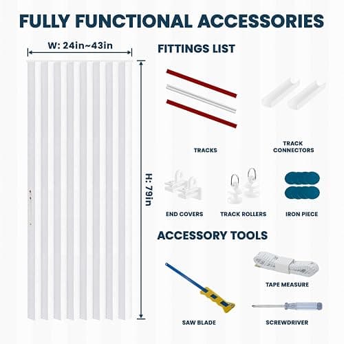 AJAZZ 100% Blackout Magnetic Door Curtain Patio Door Curtain Invisible Folding Door for Bedroom Living Room Accordion Doorway Curtains Sets Included Tracks (1Panel, 43W x 79 L, White) thumbnail 2