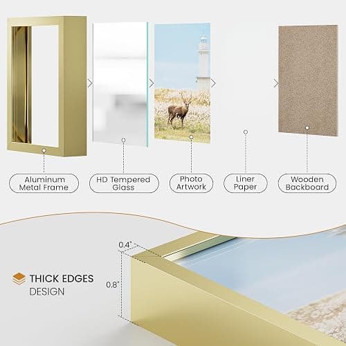 Natural Homi 4x11 Aluminum Metal Picture Frame,Tempered Glass Gold Photo Frame 4x11 for Family Photo,Posters,Art,Document to Wall Mount Horizontally or Vertically thumbnail 3