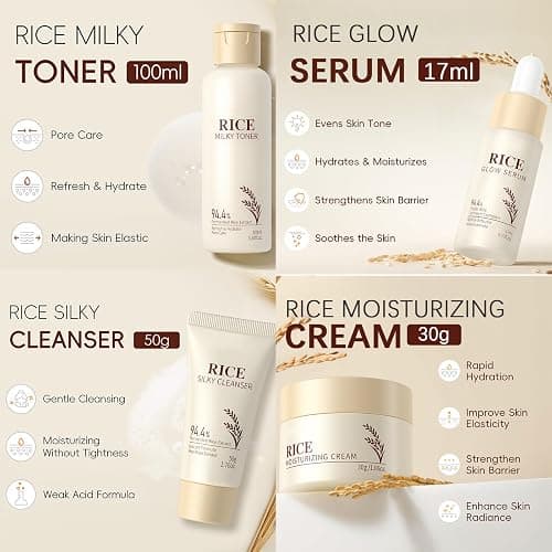 Rice Skincare Set for Teen Girl Gifts Birthday - Skin Care for Teens 10-12 - Hydrating Skin Care Routine Kit for Women - Gifts Birthday Facial Kit for Women - Skin Care Set with Cleanser,Serum thumbnail 2