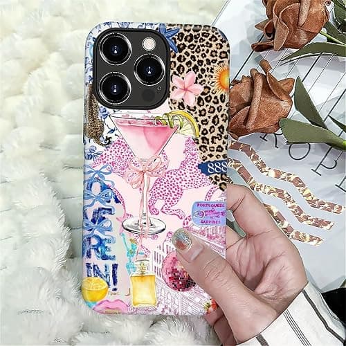 Compatible with iPhone 16 Pro Case - Dual-Layer Protection, Hard Shell with Silicone Interior,Slim Scratch Resistant Shockproof for Woman Men - Leopard Print Wine Glass Collage thumbnail 7