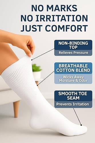 Special Essentials Diabetic Socks for Men & Women – 6 Pairs of Non-Binding Moisture-Wicking Neuropathy Socks – Crew Length thumbnail 2