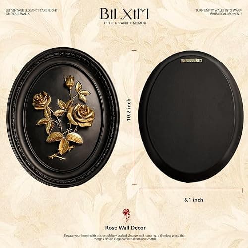 BILXIM Vintage Wall Sculpture, Ornate Black and Gold Rose Relief Oval Wall Art, French Country Resin Floral Plaque Decor for Living Room Bedroom Gallery Wall thumbnail 4