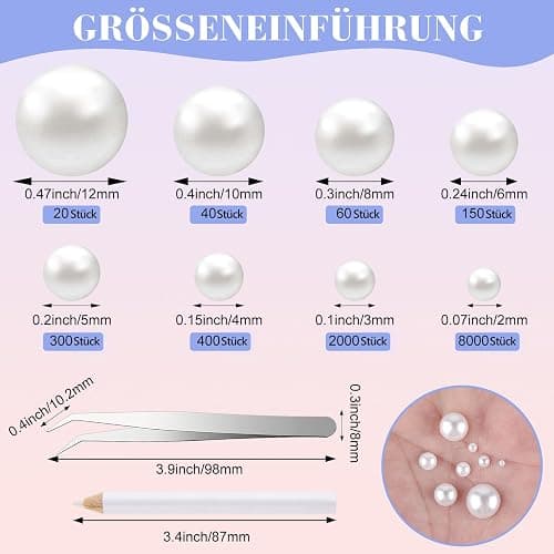 NACHLYNN 12000 Pcs Flat Back Pearl 8 Sizes Flatback Pearl Beads Half Pearl Bead Half Round Pearls for Crafts Embellishment Shoes DIY Phone Case Making - white thumbnail 2