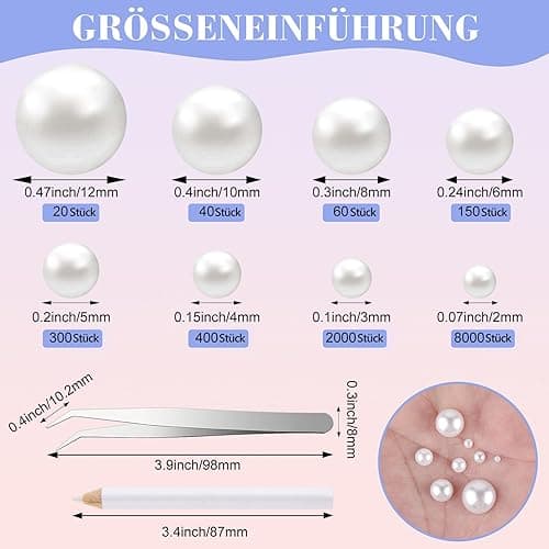 NACHLYNN 12000 Pcs Flat Back Pearl 8 Sizes Flatback Pearl Beads Half Pearl Bead Half Round Pearls for Crafts Embellishment Shoes DIY Phone Case Making - white thumbnail 3