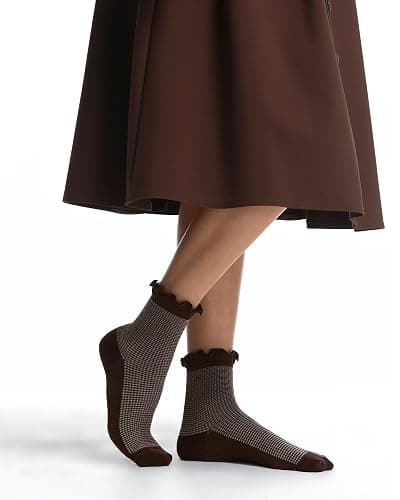 Qqmump Women Ruffle Socks, Cotton Retro Frilly Striped Socks, Cute Checkered Ankle Sock for Women, Vintage Casual Dress Sock thumbnail 8