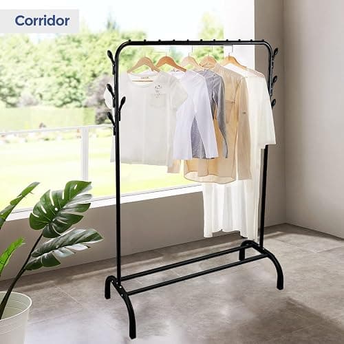 edihome, Clothes Rail, Rack for Bedroom, ‎122 x 39 x 148 cm; 2.1 kg, Heavy Duty, Metallic, with Shoe Holder, for Hanging Clothes, Skirts, Shirts, Trousers (Black) - Black thumbnail 5
