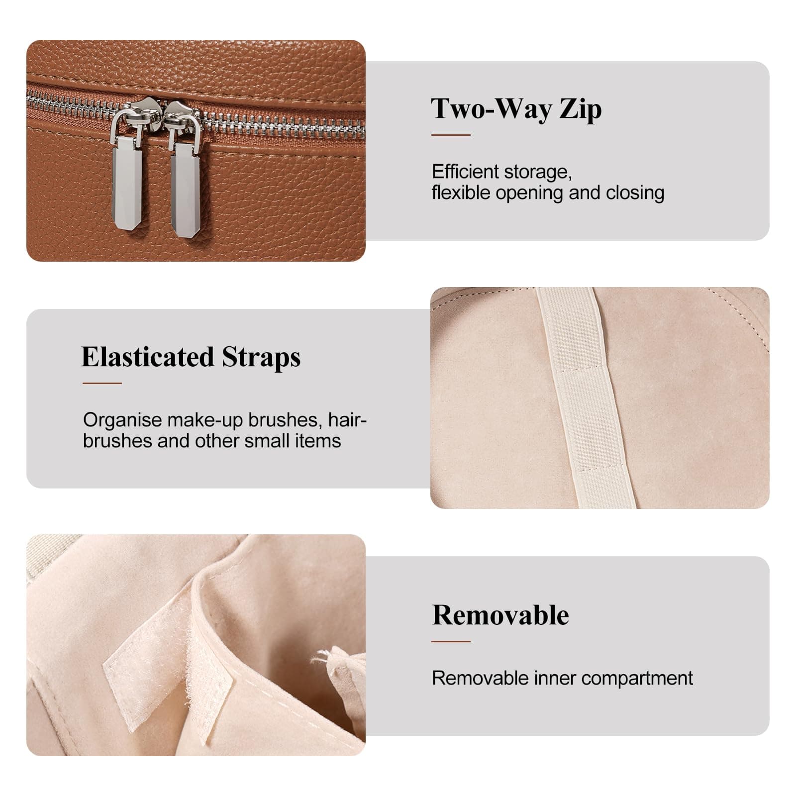 Bolsa de maquillaje, estuche de maquillaje de viaje con compartimentos y asa, bolsas organizadores de cosméticos portátiles, bolsa de aseo para mujer, café (8 x 5.5 x 6 pulgadas) thumbnail 5