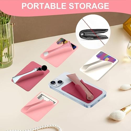 loooghom Phone Case Lip Gloss Holder,Silicone Lip Holder with Card Holder,Self-Adhesive Lip Holder Suitable for iPhone and Android(Pale Pink) thumbnail 4