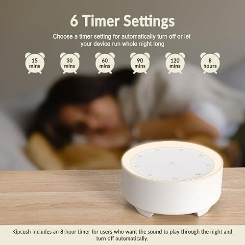 Kipcush Sound Machine & Night Light for Adults, Baby, Kids. White Noise Machine with 20 Soothing Sleep Sounds. Small Size & Portable Design for Bedroom, Office, Travel. Favorites Buttons, Timer - White - Small thumbnail 4