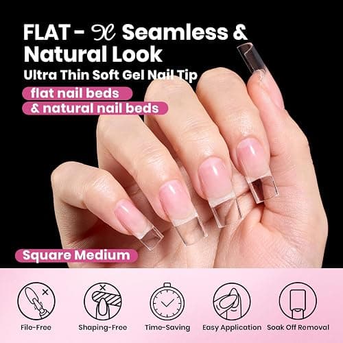 Beetles Gel Nail Tips Flat-X- Square Medium, 320pcs 16 Sizes(00-14), Pre-Etched Half Matte Full Cover Soft Gel Tips, Clear Press on False Nail Extension Acrylic Fake Nails, Easy DIY Salon Art thumbnail 3