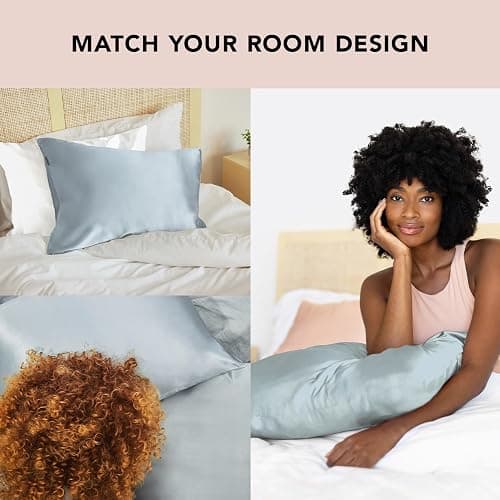 Kitsch Satin Pillowcase with Zipper for Hair & Skin, Softer Than Silk Pillow Cases Queen, Wrinkle-Free, Smooth and Cooling Satin Pillow Covers, Standard Size 19"x26", Haze Blue thumbnail 5