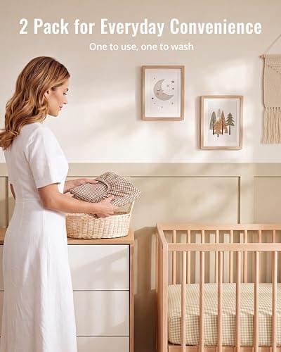 Blissful Diary Muslin Crib Sheets, 2 Pack, Beige Gingham & Brown Gingham | fitted for 52''x28'' crib mattress, soft and breathable cotton, boho style, easy care for machine wash, gift for boy and girl thumbnail 6