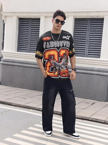 WDIRARA Men's Eagle Letter Graphic Street T Shirt Oversized Short Sleeve Crewneck Tee Top thumbnail 7