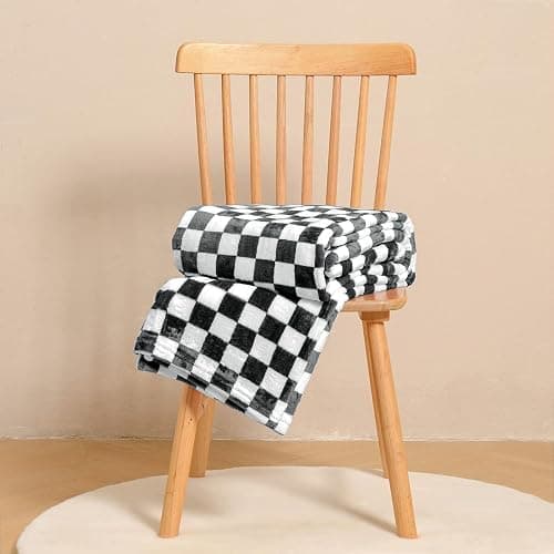 FY FIBER HOUSE Karrierter Flanell-Fleece-Decke Weich und Gemütlich Karo-Gitterdruck Schachbrettmuster Gingham-Muster Decke für Bett, Couch, Sofa, 60"x80" (152 x 203 cm), Schwarz thumbnail 4