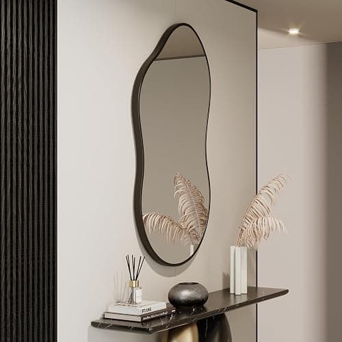 EVORALIS Irregular Wall Mirror - 26''×46'' Asymmetrical Decorative Tempered Glass Aluminum Alloy Framed Mirrors Cloud Mirror Wavy Mirrors for Bathroom, Bedroom, Living Room, Entryway（Black） thumbnail 7