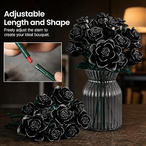 Black Roses Bouquet Building Set, 634Pcs Artificial Rose DIY Floral Home Office Gothic Decor for Adults & Kids Ages 6+, Valentine's Day Christmas Halloween Decor Gifts thumbnail 4