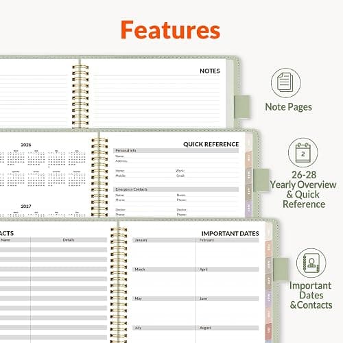 SUNEE 2026-2027 Weekly & Monthly Planner 6.4"x8.5" - 12 Month (July 2026 - June 2027), Vegan Leather Cover Planner Academic Year Calendar, Pocket, Notes, Monthly Tab, Green thumbnail 5