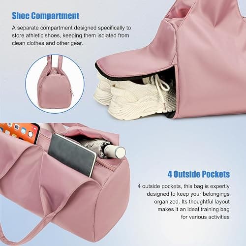 Forestfish Yoga Gym Bag For Women With Shoes Compartment & Wet Dry Storage Pockets Lightweight Duffel Bag, Pink thumbnail 5