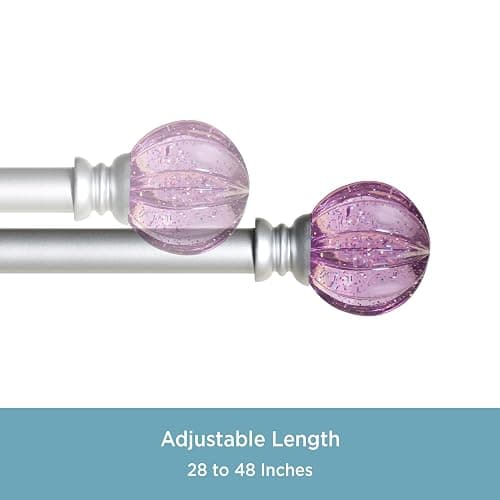 Kenney KN81685 Estrella Purple Sparkle Fluted Acrylic End Standard Decorative Juvy Window Curtain Rod, 28-48" Adjustable Length, Brushed Nickel Finish, 5/8" Diameter Steel Tube - 28-48" thumbnail 4