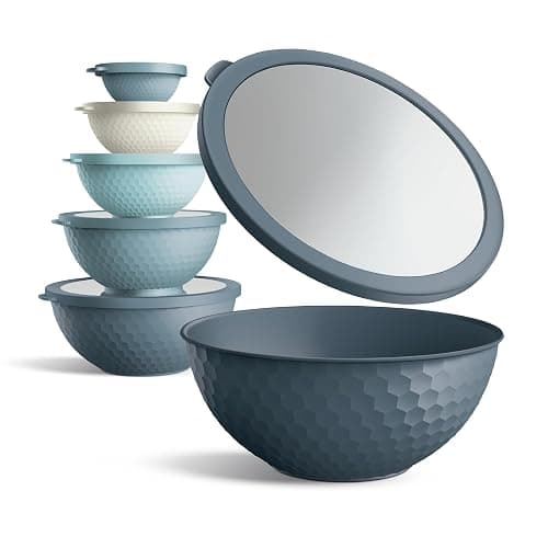 COOK WITH COLOR Mixing Bowls with Lids - 12 Piece Plastic Nesting Bowls Set includes 6 Prep Bowls and 6 Lids, Non Slip Bottom and Embossed Design - Microwave Safe (Blue) thumbnail 3