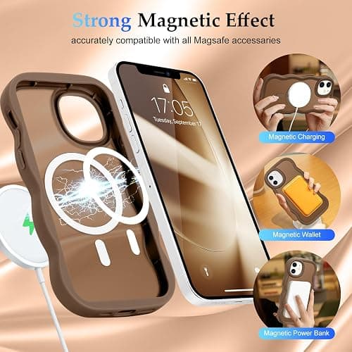 Pepmune for iPhone 12/12 Pro Case, Curly Wavy Frame Translucent Clear Hard Back Cover for Women Men Compatible with Magsafe Stylish Shockproof TPU Bumper Phone Case for iPhone 12 Pro/12, Desert Gold thumbnail 3
