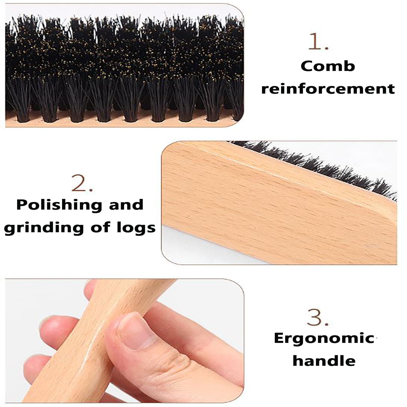 Slick Back Hair Brush,Wild Boar Bristle Smoothing Brush for Hair & Beard, Styling Comb for Salon, Home Use, Hair Oil Distribution thumbnail 6