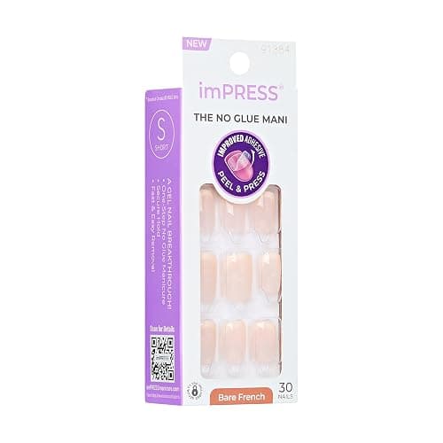 KISS imPRESS No Glue Mani Press On Nails, French, 'Heroic', Light Neutral + White Tip French, Short Size, Squoval Shape, Includes 30 Nails, Prep Pad, Instructions Sheet, 1 Manicure Stick, 1 Mini File thumbnail 8