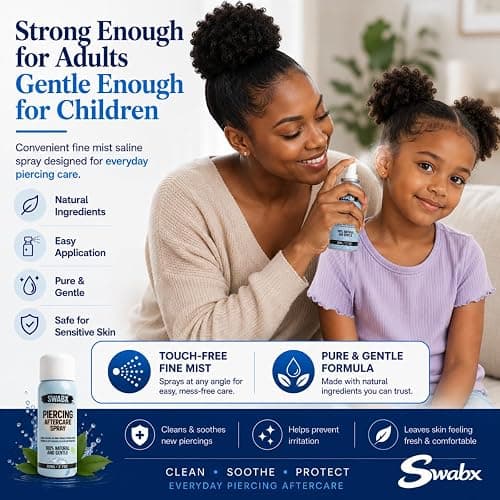 SWABX Piercing Aftercare Saline Spray 80ml – Fine Mist Sea Salt Spray for Ear, Nose & Body Piercings – Gentle Daily Care thumbnail 2
