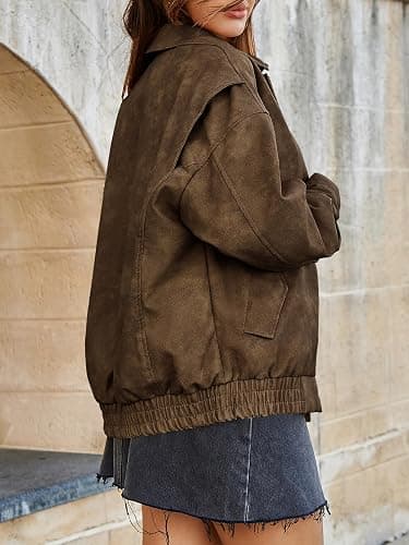 Tankaneo Womens Oversized Leather Jackets Trendy Zip up Bomber Motorcycle Coat 2025 Going out Outfits thumbnail 4