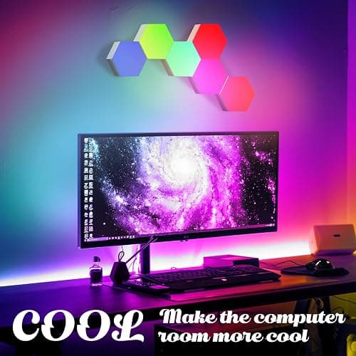ODISTAR Hexagon Wall Light Panels (8 Pack)- Smart APP RGB Hexagonal LED Modular Lights with Remote Control,Music Sync Features for Gaming Rooms,Living Rooms, Bedrooms, DIY Enthusiasts and Gift Options thumbnail 7