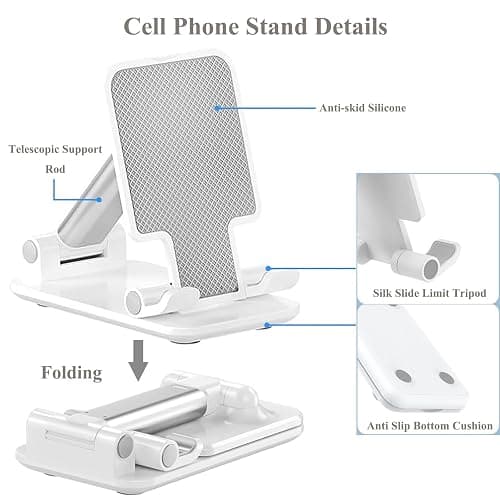 Meetuo 2 Pcs Cell Phone Stand for Desk Adjustable Desktop Phone Holder | Adjustable Angle Height, Fully Foldable&Portable, Compatible with iPhone 17/16/15/14/13/12/Smartphones thumbnail 5
