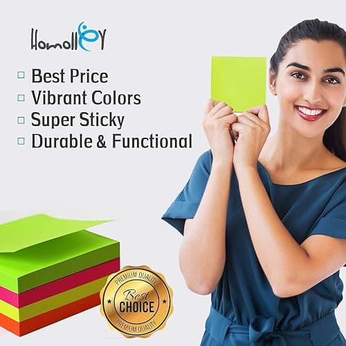 (24 Pads) Sticky Notes 3x3 in 100 Sheets/Pad, Self-Sticky Note Pads, 6 Bright Colors Super Sticky Pads - Easy to Post for School, Office Supplies, Desk Accessories thumbnail 5