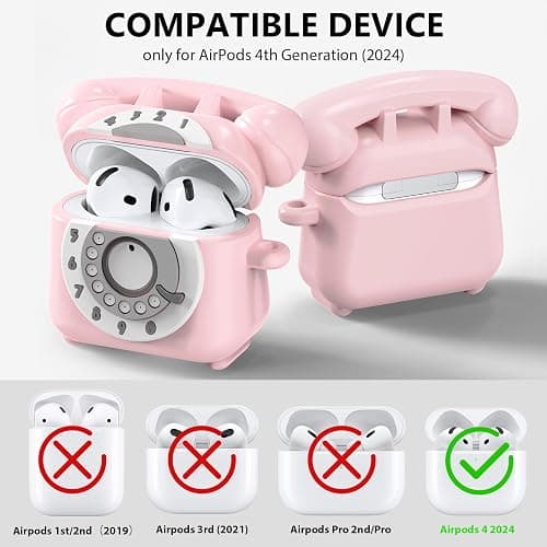 KOREDA Compatible with AirPods 4 Case Cover 2024, Cute Funny Telephone Design for Airpods 4th Generation Case with Cleaner Kit & Lanyard, Soft Silicone Shockproof Protective Case for AirPods 4 Gen thumbnail 2