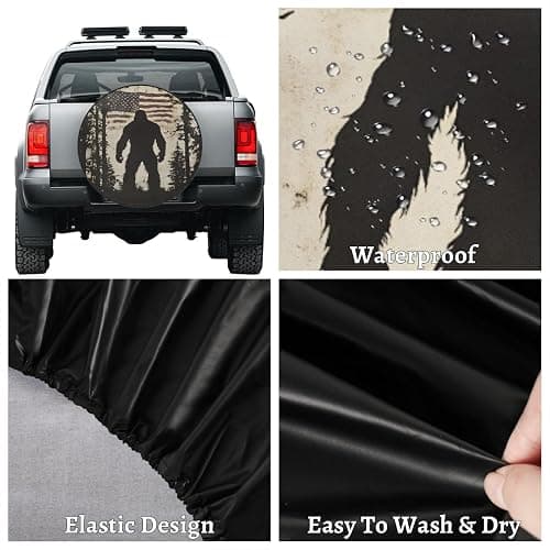 Spare Tire Cover for RV Trailer,American Flag Bigfoot Waterproof Sun Leather Wheel Cover,Camper Spare Tire Covers Fit for Jeep Travel Trailer SUV Truck Accessories (17 in for Diameter 31” - 33”),F-1 thumbnail 4