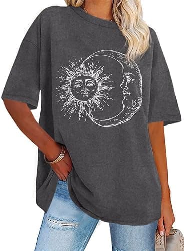 Womens Oversized Tshirt Graphic Tees Crew Neck Summer Short Sleeve Loose Fit Tops - Image 1