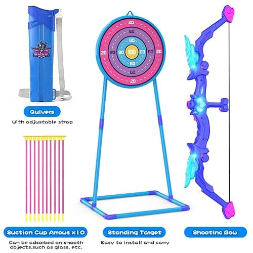 Kids Bow and Arrow Toy, Angel Light Up Archery Set W/ 10 Suction Cup Arrows, Targets & Quiver, Outdoor/Indoor Games for Kids Ages 4-7 8-12, Birthday Gifts for 4 5 6 7 8 9 10 11 12 Year Old Boys Girls thumbnail 7