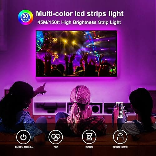 DAYBETTER Led Strip Lights 150ft, Color Changing Led Light Strip with Remote Control, RGB Strip Lighting Suitable for Home Decor, Living Room, Kitchen, Home Party Decoration, 12V (3 Rolls of 50ft) thumbnail 2