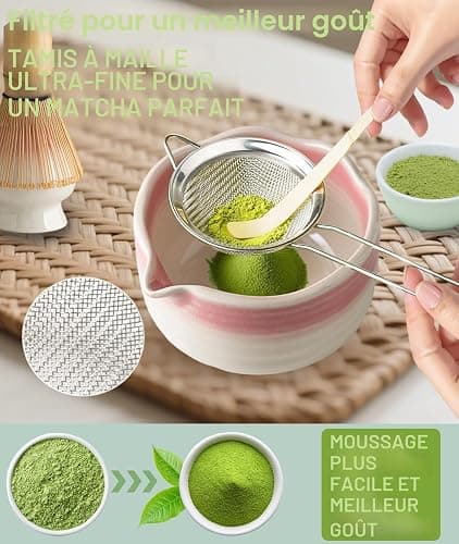 JBER Matcha Kit 7 Pièces, Matcha Set - Fouet en Bambou pour Matcha, Bol à Matcha à Buse, Support pour Fouet, Tamis à Matcha, Kit de Thé Japonais pour Amoureux du Matcha - Dégradé Rose thumbnail 3
