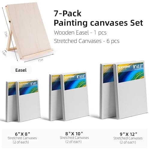 LEYEMO Canvas & Easel Set for Painting, 6 Pack Paint Canvases and 1 Tabeltop Easel, Idea Art Supplies kit for Oil & Acrylic thumbnail 4