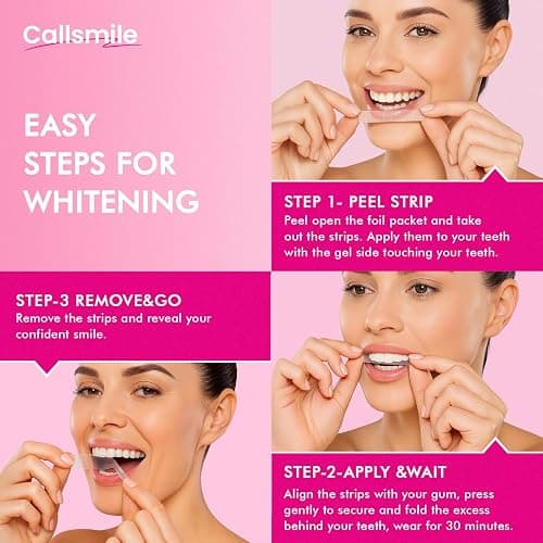CALLSMILE Teeth Whitening Strips - Whitening Strips for Sensitive Teeth, Hydrogen Peroxide Teeth Whitener for Coffee, Wine, Tobacco, and Other Stains, 28 Strips (14 Days Treatment), Mint thumbnail 7